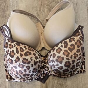 Set of 2 Essential Body Wear Abbie Bras, 40D, EUC, Nude & Leopard